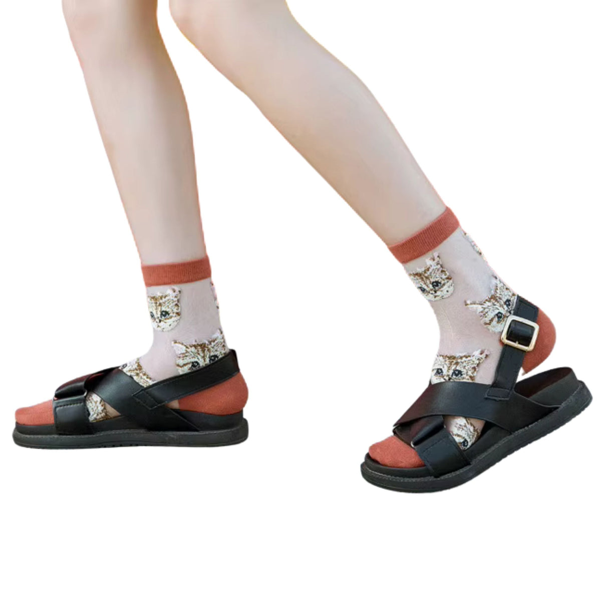 Sheer Cat Lover Socks Available in Yellow Green Red or Black [Fits Women's Size 5-9]