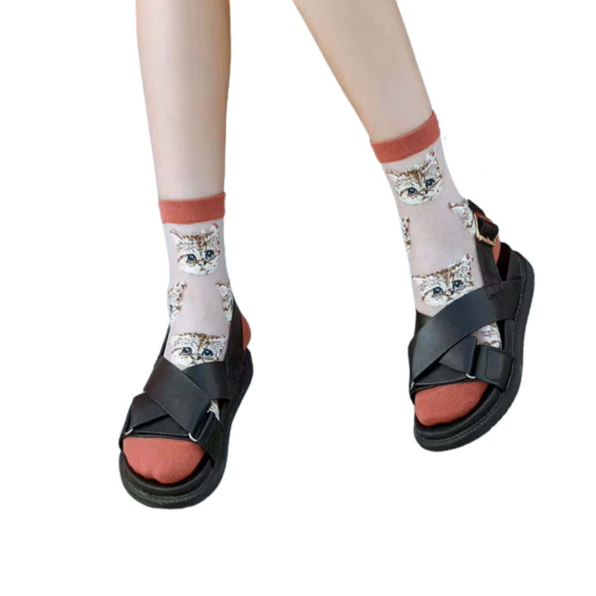 Sheer Cat Lover Socks Available in Yellow Green Red or Black [Fits Women's Size 5-9]