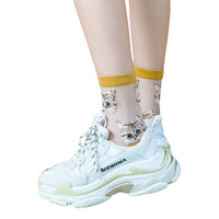 Sheer Cat Lover Socks Available in Yellow Green Red or Black [Fits Women's Size 5-9]