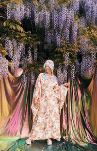 Pink Rose Garden V-Neck Kaftan Gown