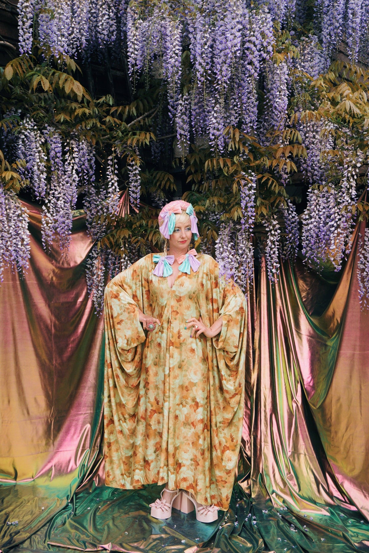 Amber Floral Print V-Neck Kaftan Gown