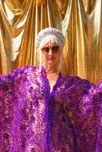 Desert Amethyst Lace Sequin V-Neck Kaftan Gown