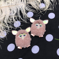 Rose Pink Furry Furby Earrings, Laser Cut Acrylic, Plastic Jewelry