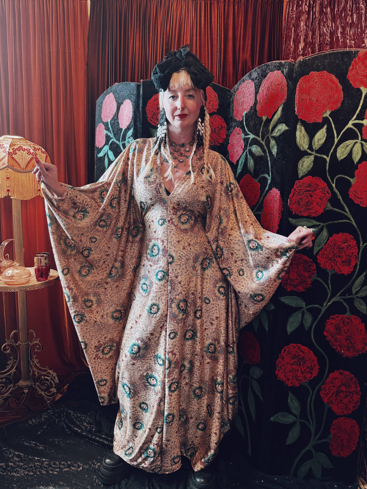 Golden Rose Slinky V-Neck Kaftan Gown