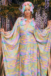 Psychedelic Dream Print V-Neck Kaftan Gown