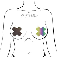 Plus X: Reflective Rainbow Cross Nipple Pasties by Pastease®