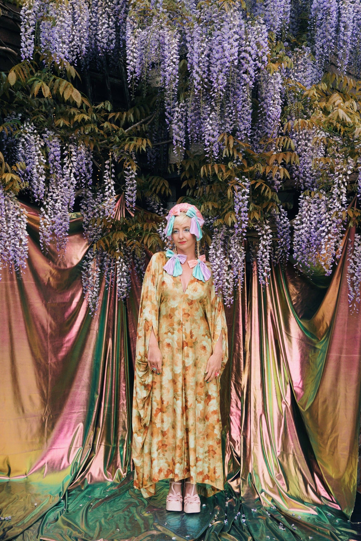 Amber Floral Print V-Neck Kaftan Gown