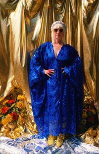 Desert Blue Lace Sequin V-Neck Kaftan Gown