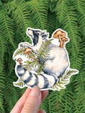 Raccoon Forager - Vinyl Sticker Art - Mushroom Forest PNW