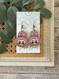 Labubu inspired monster style hand painted  wood earrings