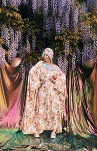 Pink Rose Garden V-Neck Kaftan Gown