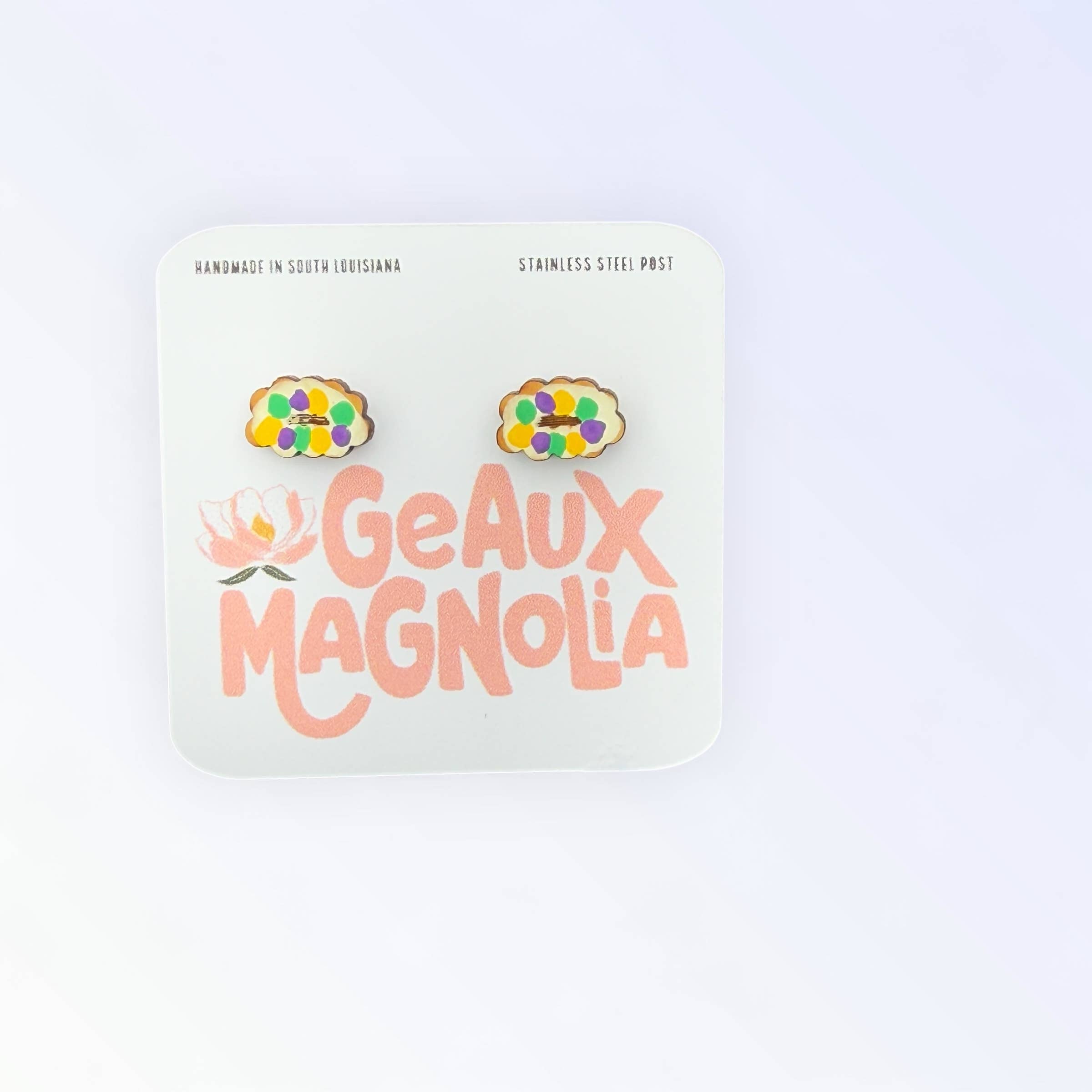 King Cake Stud Earrings Mardi Gras