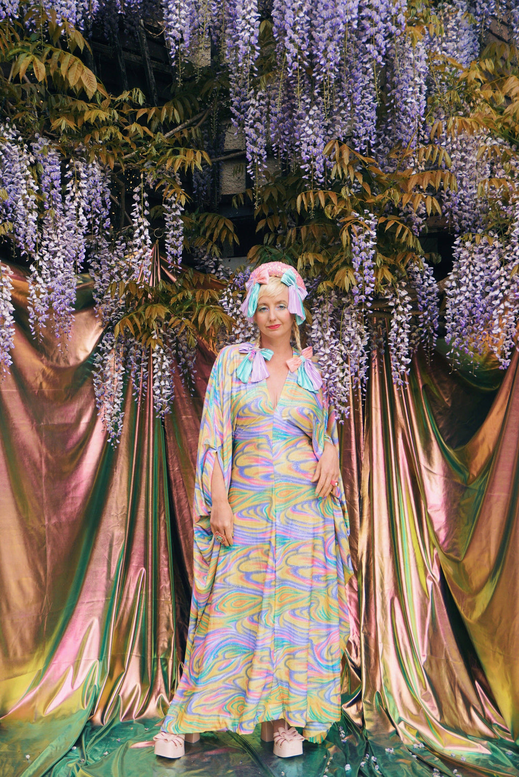 Psychedelic Dream Print V-Neck Kaftan Gown