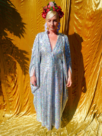 Silver Metallic Holographic/  Sequin Kaftan Gown / Dress