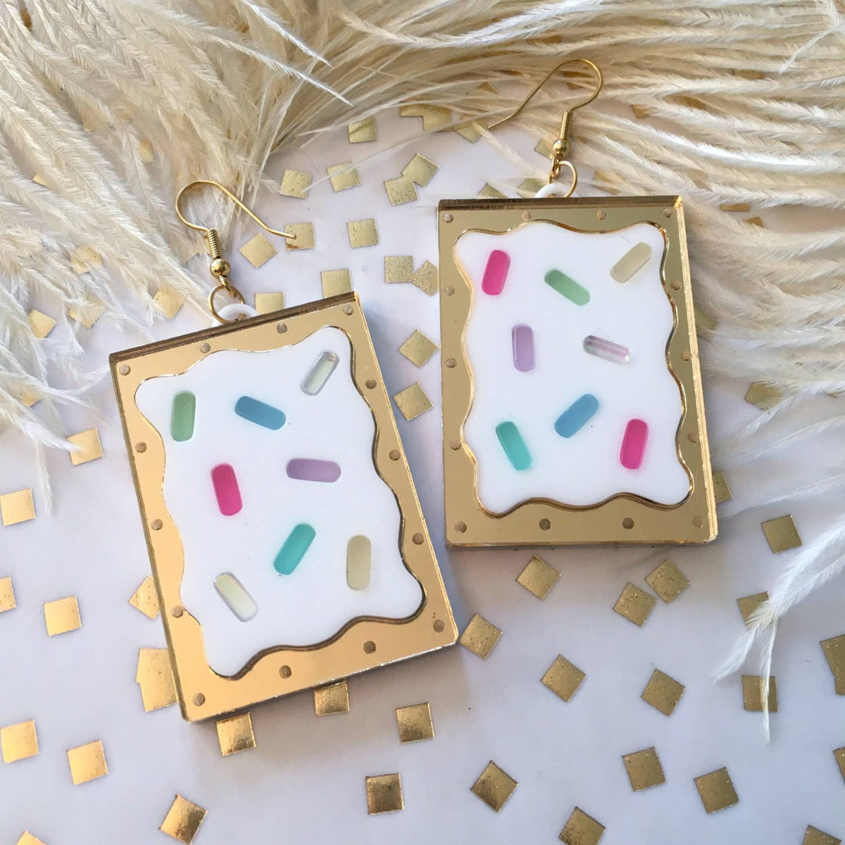 Rainbow Pop Tart Earrings, Laser Cut Acrylic, Plastic Jewelry