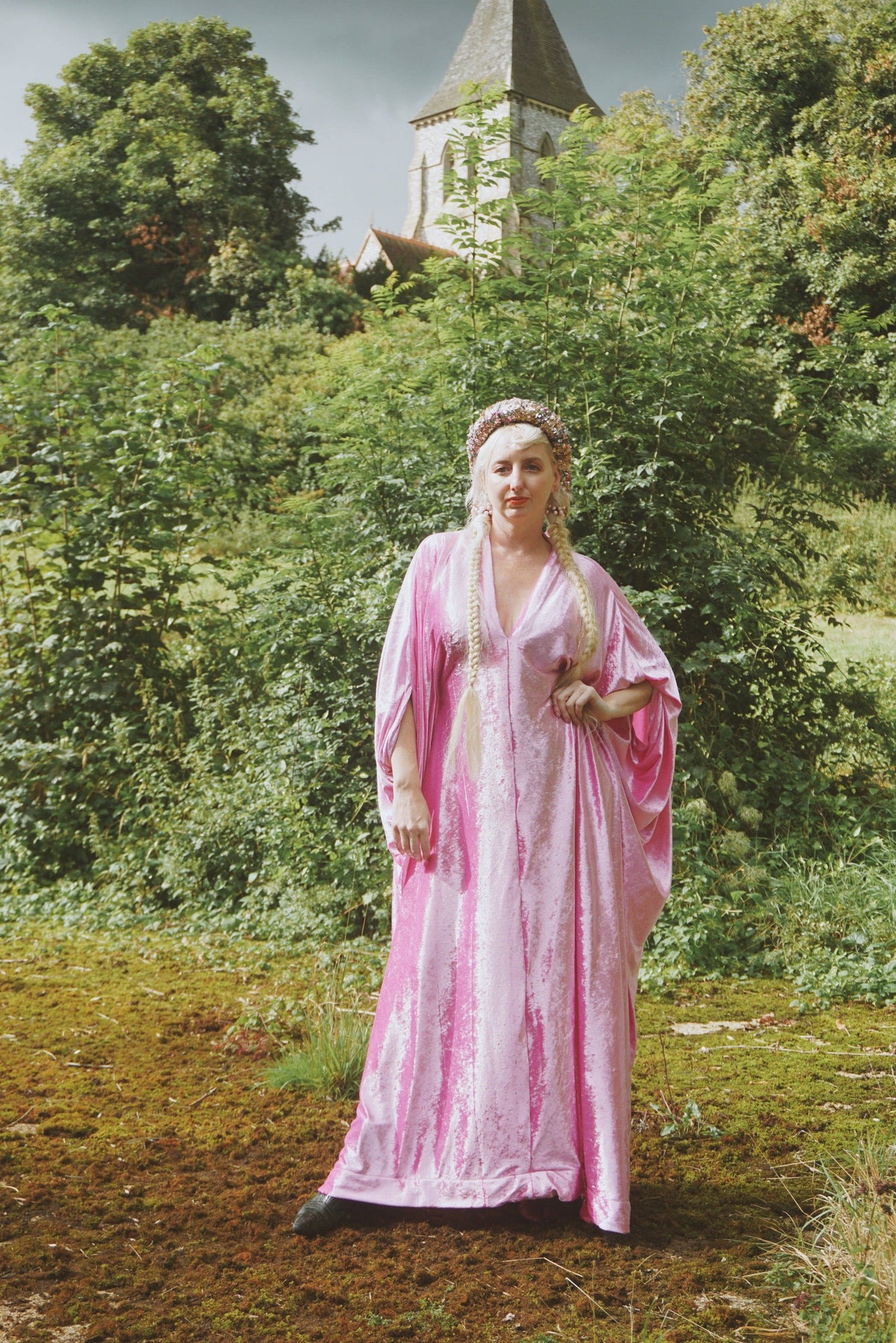 Effortless Velvet Ballerina Pink kaftan Gown