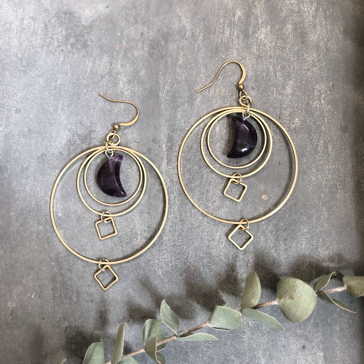 North Earrings ~ Amethyst & Brass