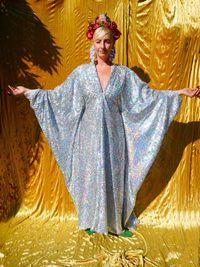 Silver Metallic Holographic/  Sequin Kaftan Gown / Dress