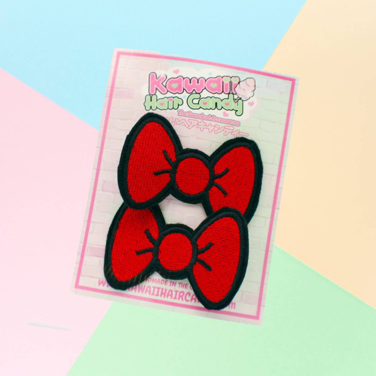 Red Anime Hair Bows, Kawaii Embroidered Cartoon Style