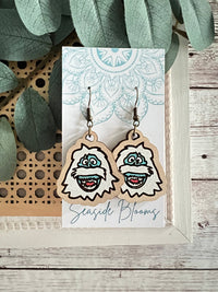 Christmas cute character hand painted maple wood earrings