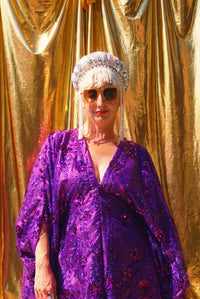 Desert Amethyst Lace Sequin V-Neck Kaftan Gown