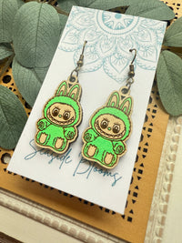 Labubu inspired monster style hand painted  wood earrings