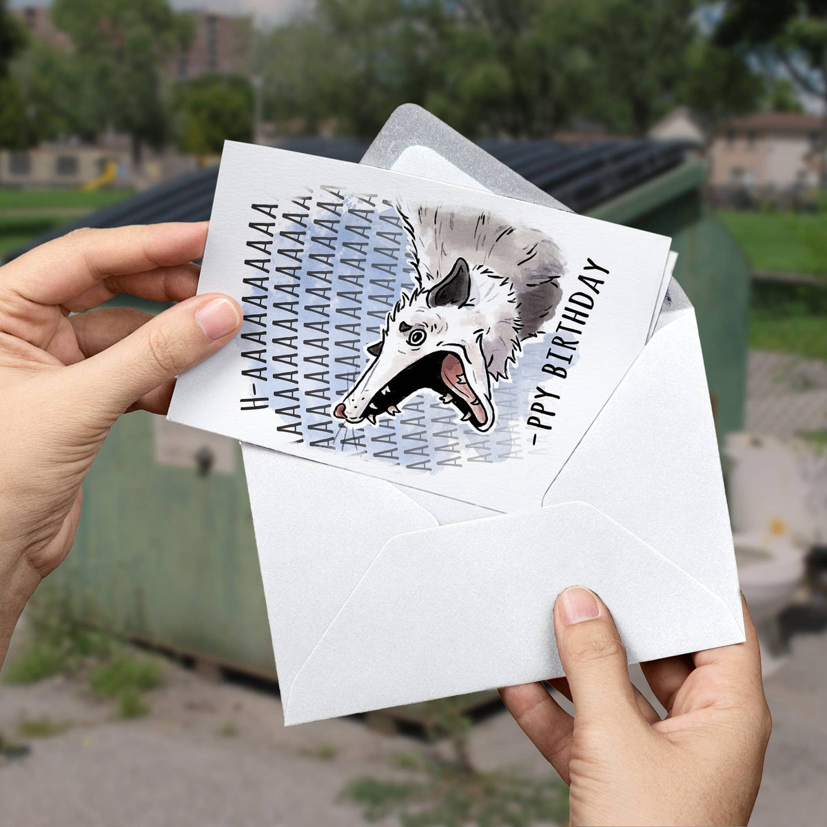 "Happy Screaming Possum" Funny Meme Birthday Card for Friend