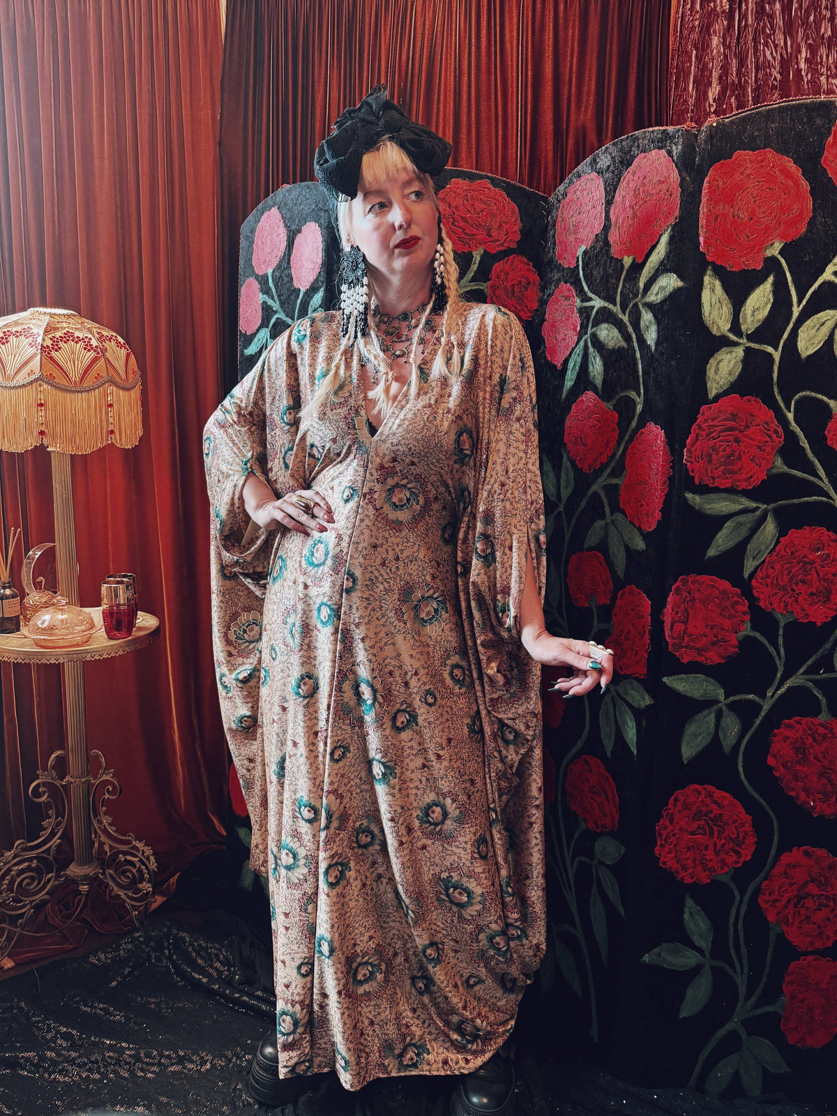 Golden Rose Slinky V-Neck Kaftan Gown
