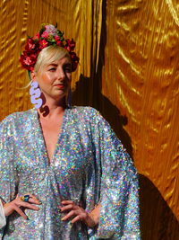 Silver Metallic Holographic/  Sequin Kaftan Gown / Dress