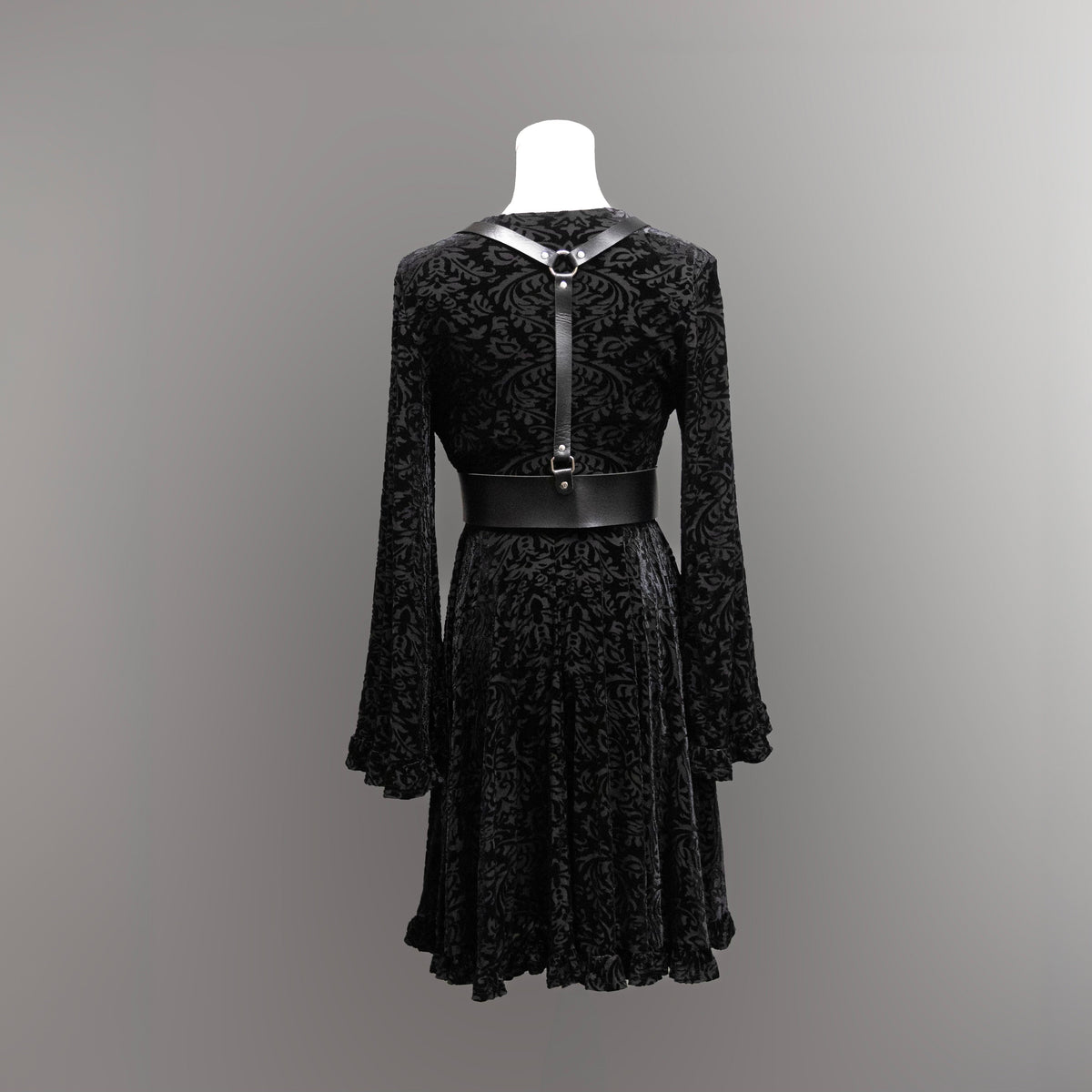 Nyx - Bell Sleeved Velvet Damask Dress with Harness - READY TO SHIP!