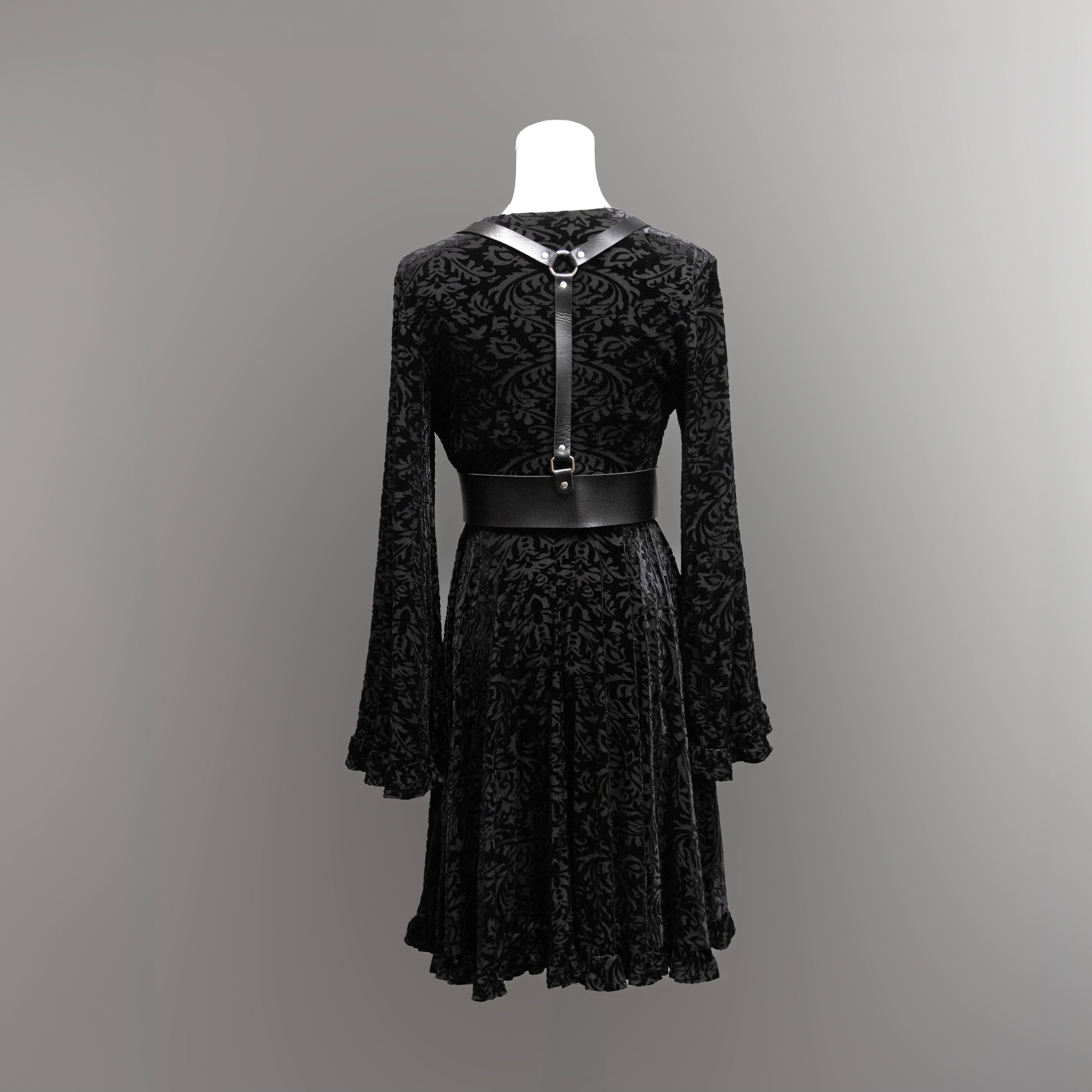 Nyx - Bell Sleeved Velvet Damask Dress with Harness - READY TO SHIP!