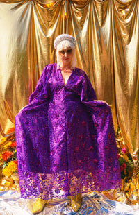 Desert Amethyst Lace Sequin V-Neck Kaftan Gown