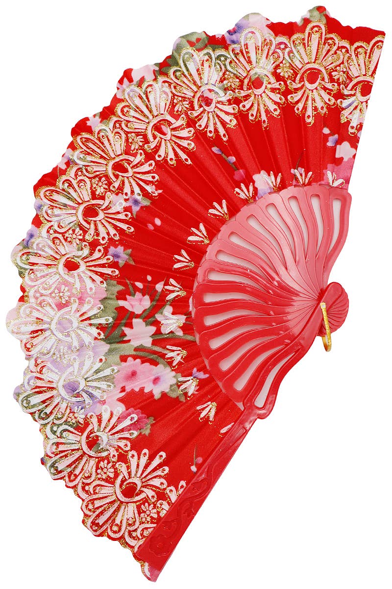 Rose Floral Gold Glitter Shimmer Hand-Held Folding Fan