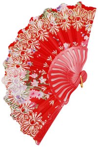 Rose Floral Gold Glitter Shimmer Hand-Held Folding Fan
