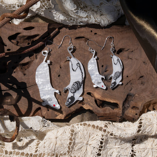 White Skeleton Mouse Earrings