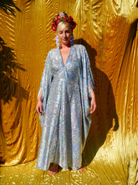 Silver Metallic Holographic/  Sequin Kaftan Gown / Dress