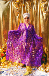 Desert Amethyst Lace Sequin V-Neck Kaftan Gown