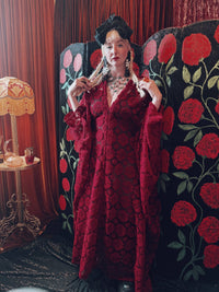 Crimson Moon Lace V-Neck Kaftan Gown