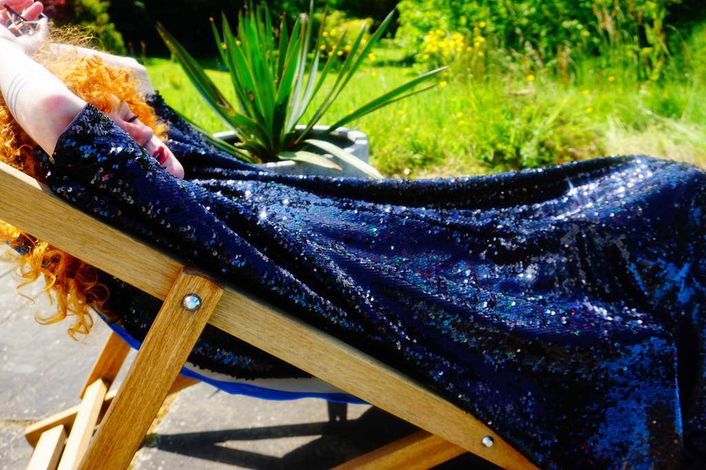 Petrol Black Holographic Sequin Maxi Kaftan Gown / Kimono Robe