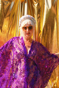 Desert Amethyst Lace Sequin V-Neck Kaftan Gown