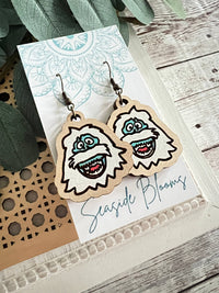 Christmas cute character hand painted maple wood earrings