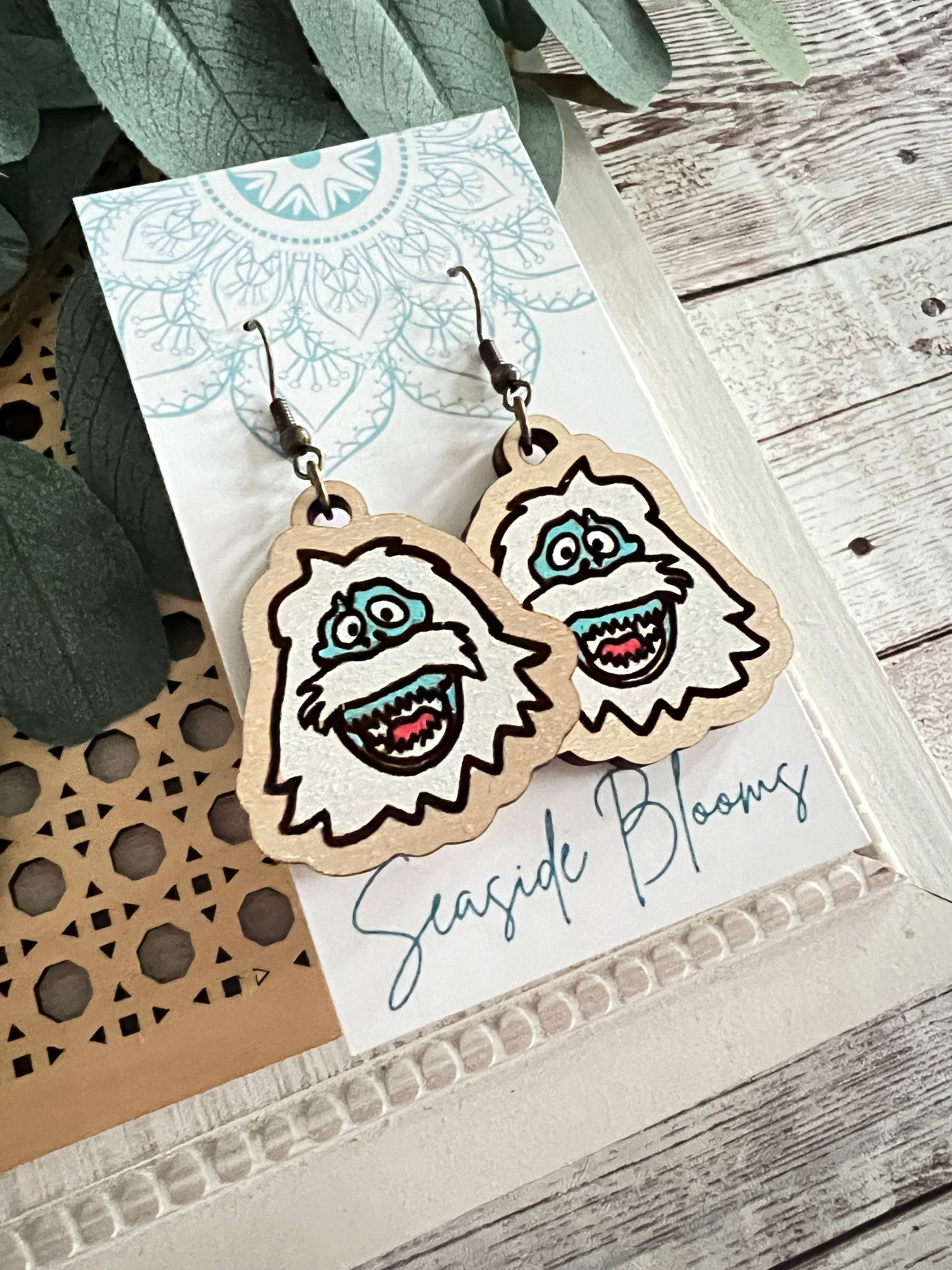 Christmas cute character hand painted maple wood earrings