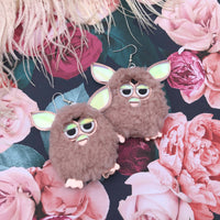 Rose Pink Furry Furby Earrings, Laser Cut Acrylic, Plastic Jewelry