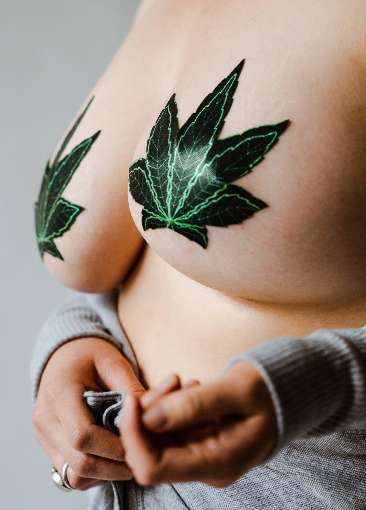 Coverage: Pot Leaf Green Full Breast Covers Support Tape