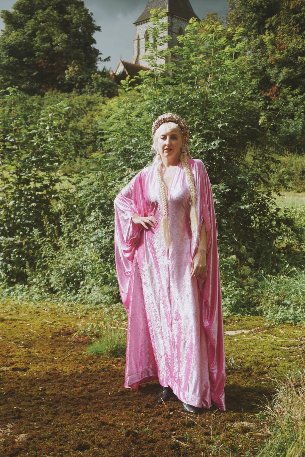Effortless Velvet Ballerina Pink kaftan Gown