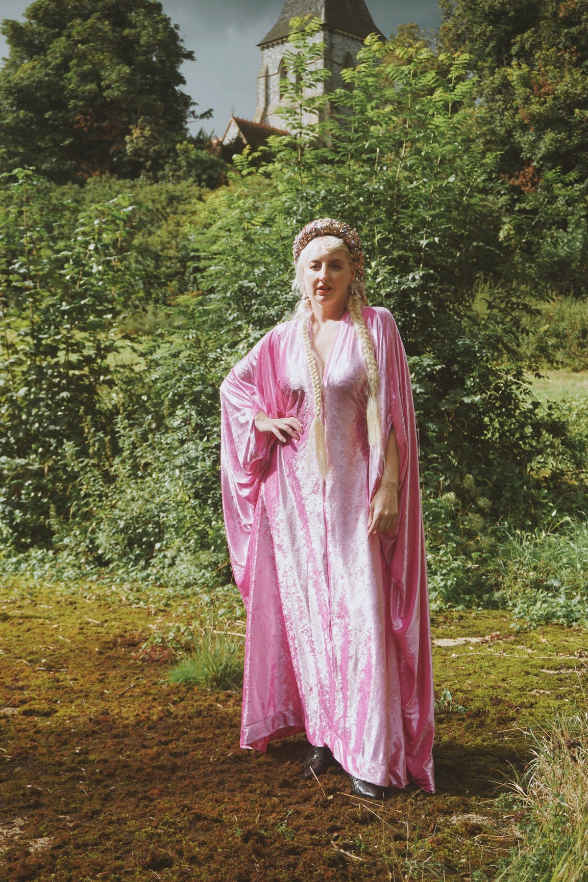 Effortless Velvet Ballerina Pink kaftan Gown