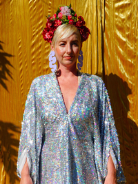 Silver Metallic Holographic/  Sequin Kaftan Gown / Dress