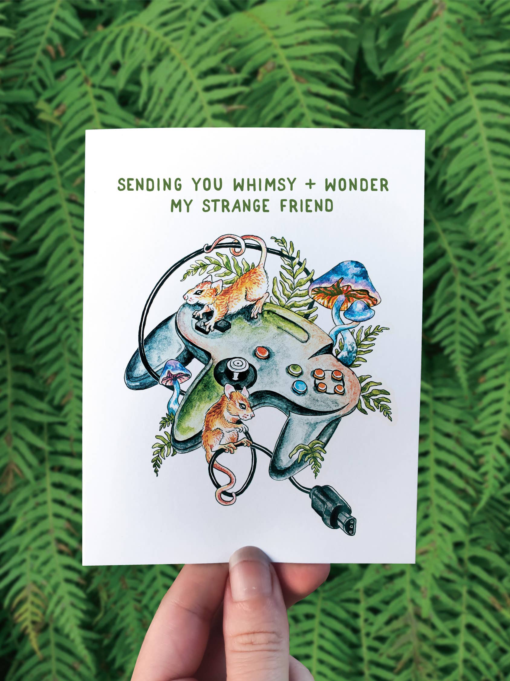 Whimsy + Wonder Greeting Card - PNW Gamer Mouse N64 Mushroom