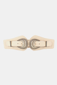 Shell Double Buckle Elastic Wide Belt