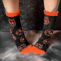 Fuzzy Pumpkin Cat Socks | Silky soft | Halloween